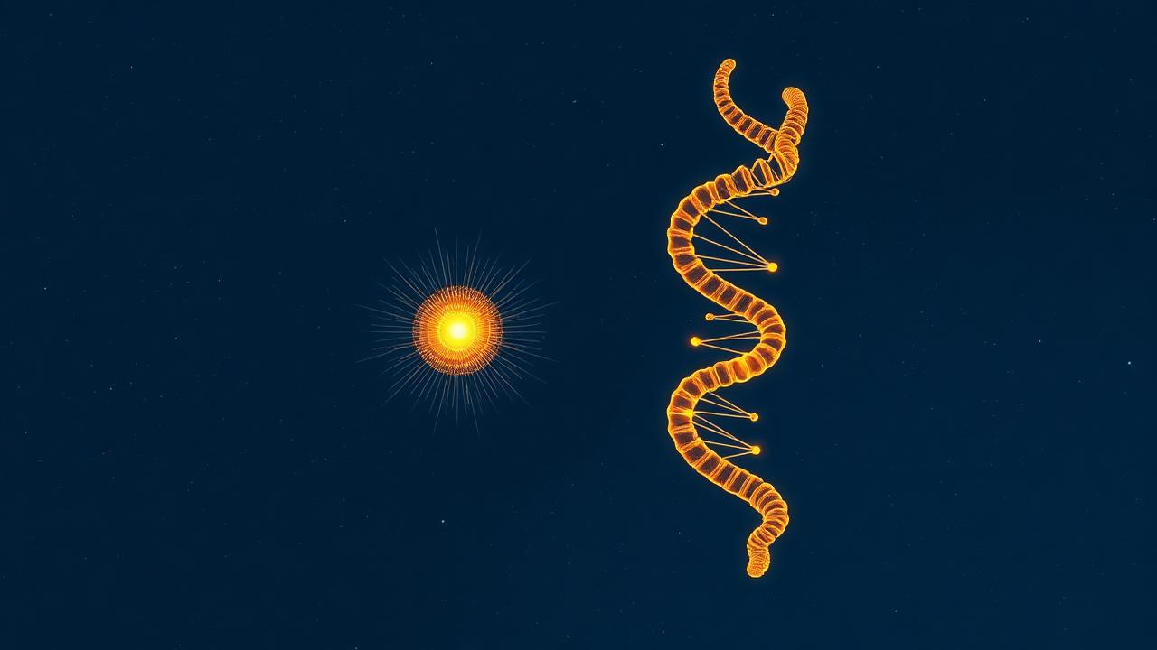 Editorial illustration of a telomere strand