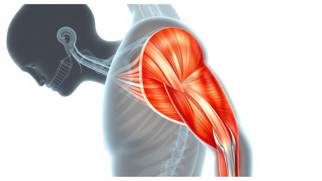 Editorial illustration of muscle fibres with peptide motifs